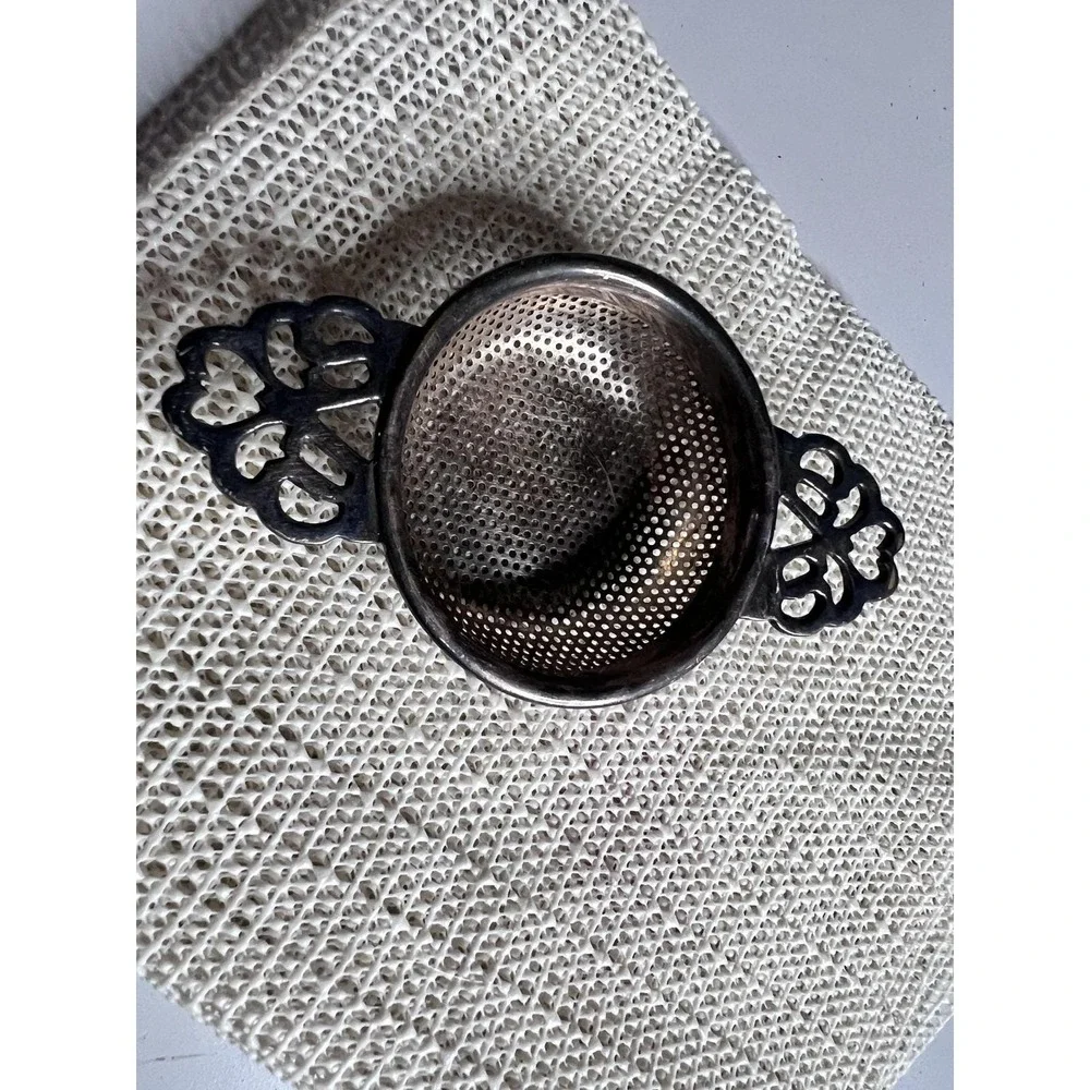 Silver Plated Tea Strainer Double Handle Perforated Bowl Tea Leaf Kitchen Gadget